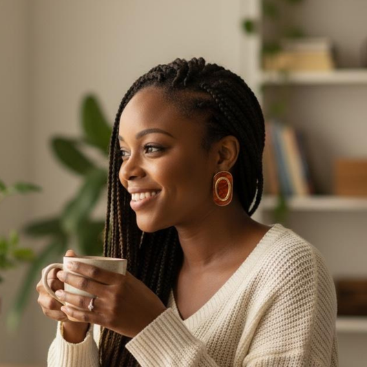 Oval Tortoise Shell Marble Earrings